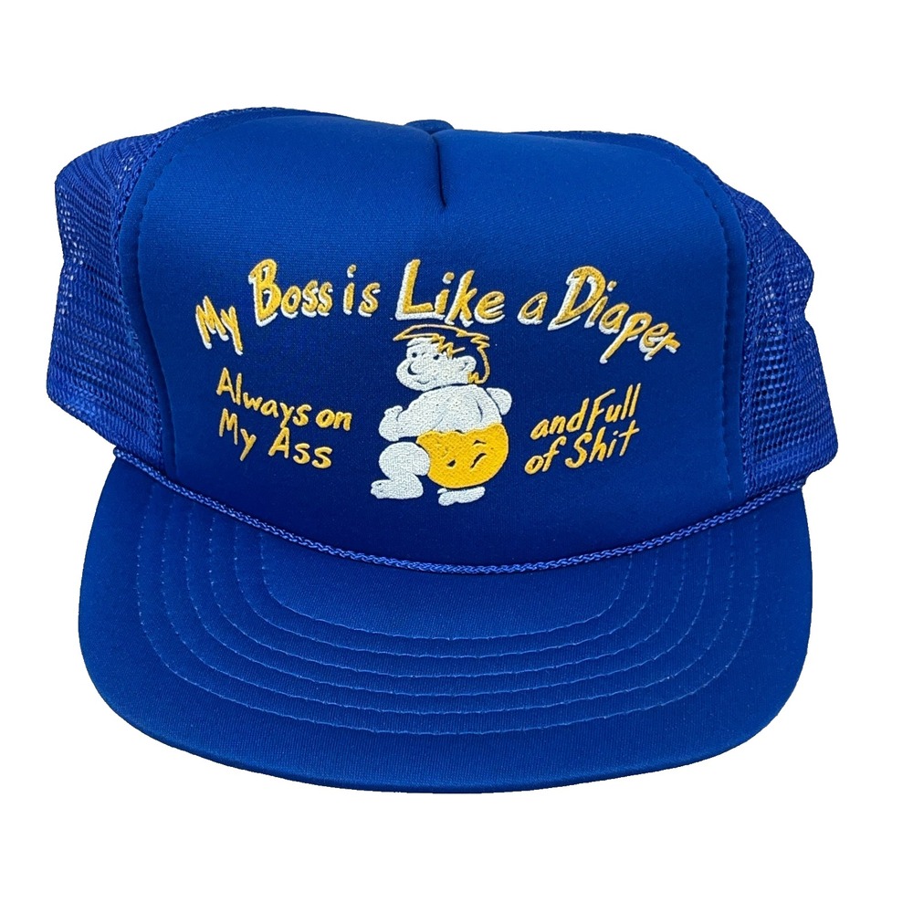 Vintage Funny Saying Trucker Hat Cap Snapback 90s Joke Comedy Boss Mesh Rope